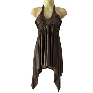 Curtain Call Brown Halter Lyrical Modern Dance Tunic Dress Costume Flowing Sz M